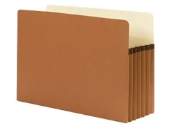 SmeadĀ® Expanding File Pocket With Tear Resistant Gusset, Legal Size, 5 1/4" Expansion, 100% Recycled, Redrope, Box Of 10
