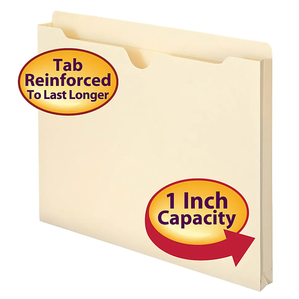 Smead® Expanding Reinforced Top-Tab File Jackets, 1" Expansion, Letter Size, Manila, Box Of 50