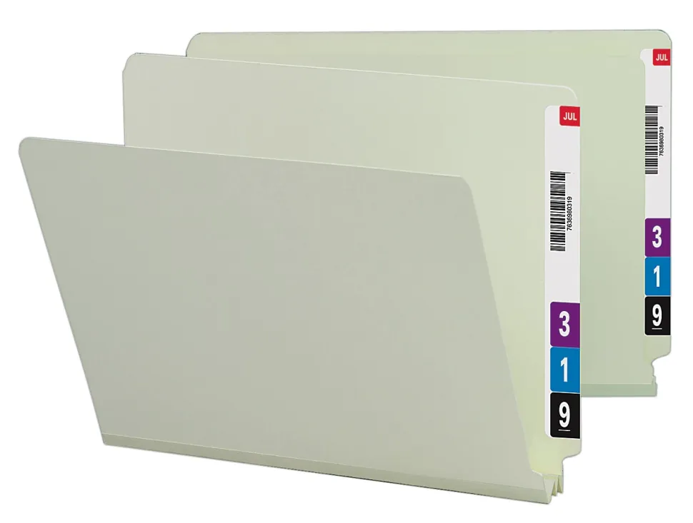 Smead® Extra-Strength Pressboard End-Tab Folders, Straight Cut, Letter Size, 100% Recycled, Gray/Green, Pack Of 25