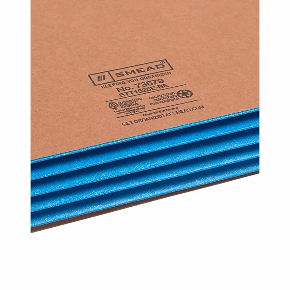 Smead® Extra-Wide Expansion End-Tab File Pockets, 12"W Body, Letter Size, 30% Recycled, Blue, Box Of 10