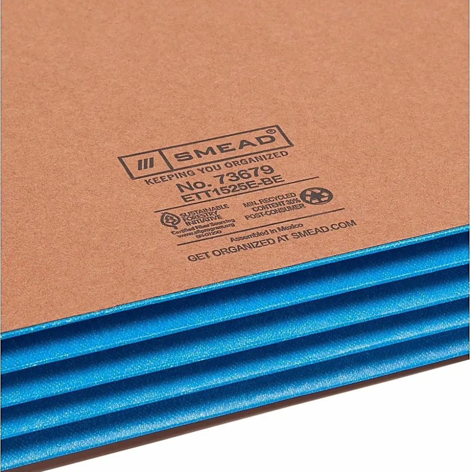 Smead® Extra-Wide Expansion End-Tab File Pockets, 12"W Body, Letter Size, 30% Recycled, Blue, Box Of 10