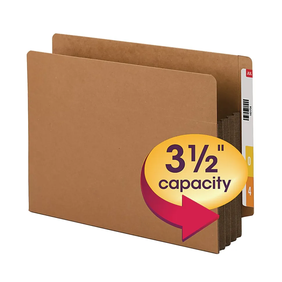 Smead® Extra-Wide Redrope End-Tab File Pocket With Dark Brown Tear Resistant Gusset, Extra Wide Letter Size, 3 1/2" Expansion, 30% Recycled, Box Of 10