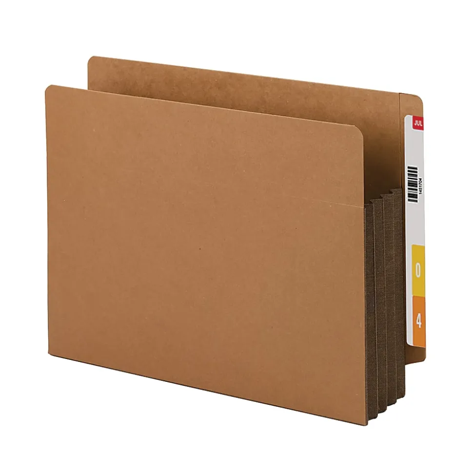 Smead® Extra-Wide Redrope End-Tab File Pocket With Dark Brown Tear Resistant Gusset, Extra Wide Letter Size, 3 1/2" Expansion, 30% Recycled, Box Of 10