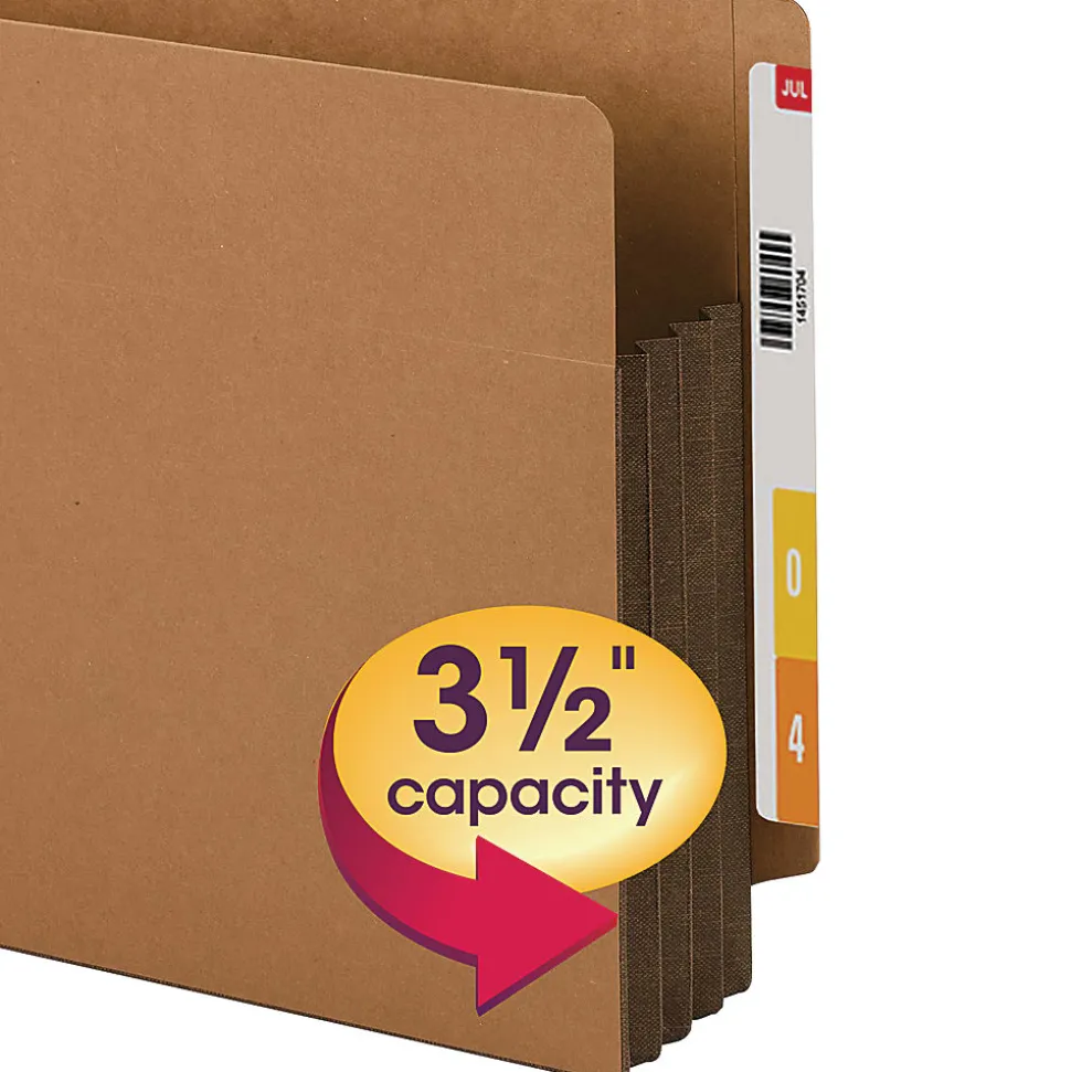 Smead® Extra-Wide Redrope End-Tab File Pocket With Dark Brown Tear Resistant Gusset, Extra Wide Letter Size, 3 1/2" Expansion, 30% Recycled, Box Of 10