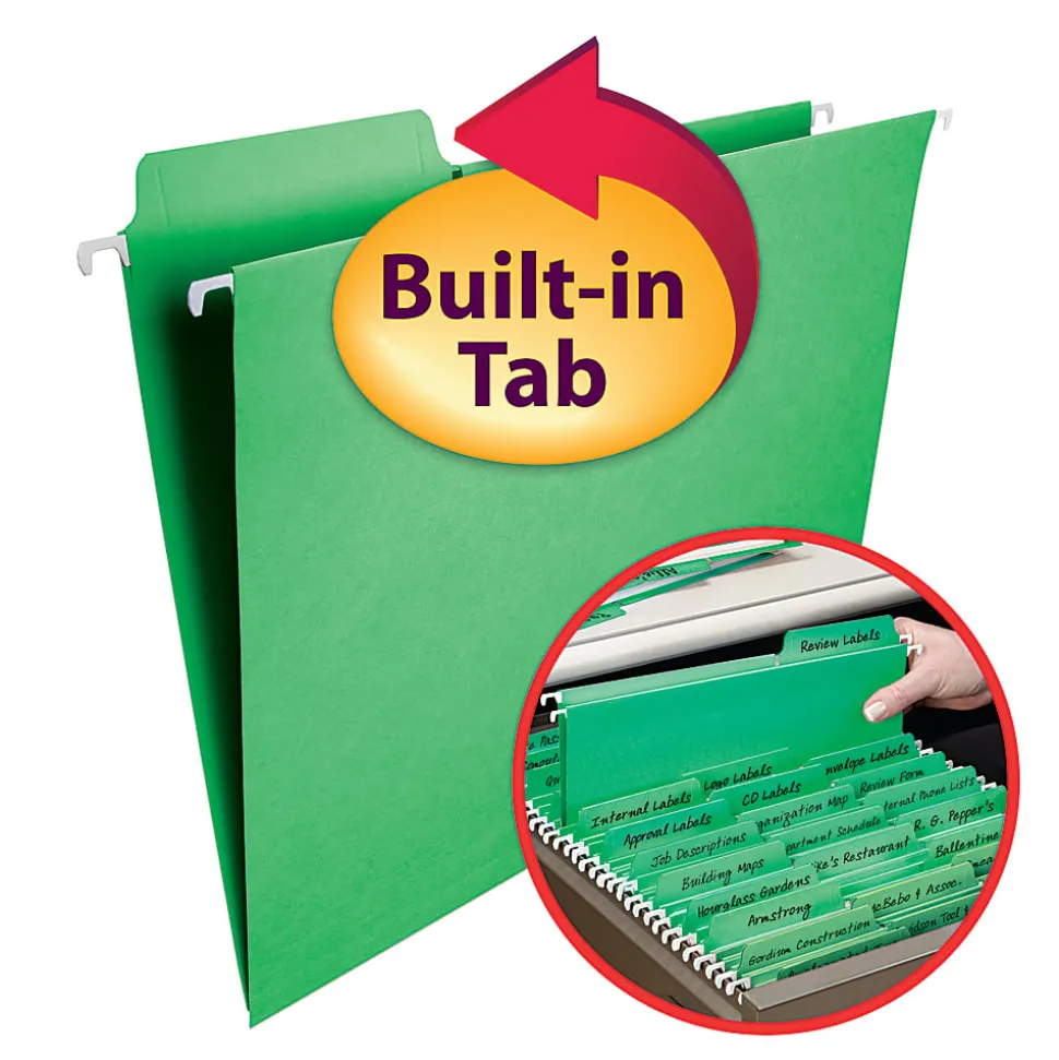 Smead® FasTab® Hanging File Folder, Letter Size, Green, Box Of 20