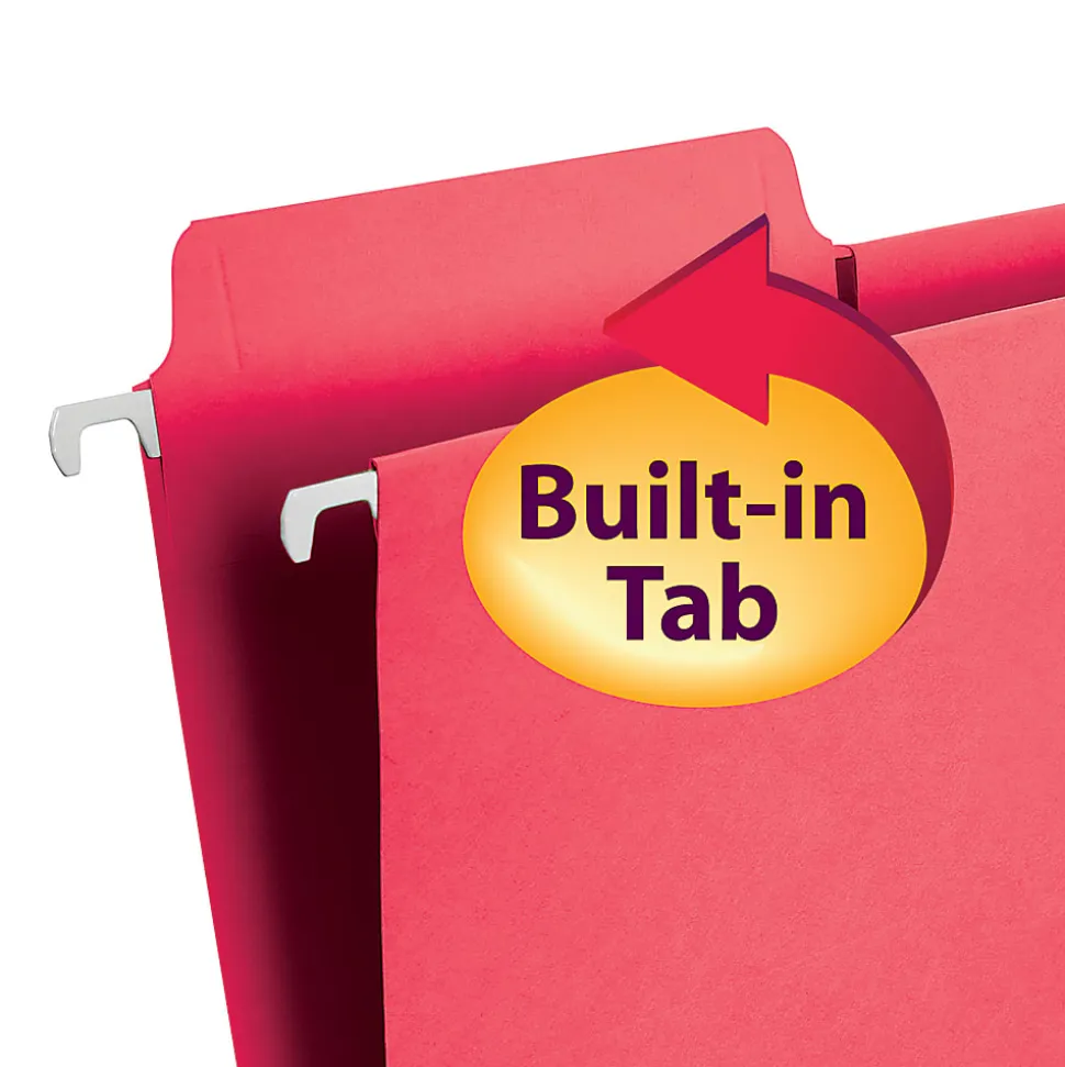 Smead® FasTab® Hanging File Folders, Letter Size, Red, Box Of 20