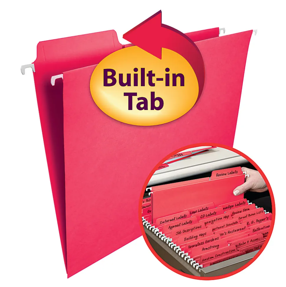 Smead® FasTab® Hanging File Folders, Letter Size, Red, Box Of 20