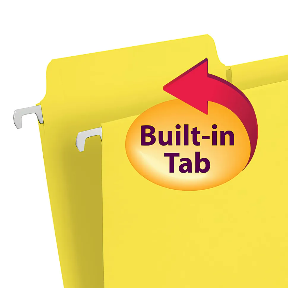Smead® FasTab® Hanging File Folders, Letter Size, Yellow, Box Of 20