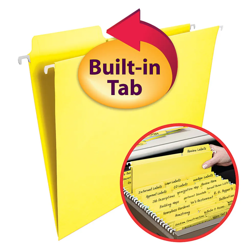 Smead® FasTab® Hanging File Folders, Letter Size, Yellow, Box Of 20