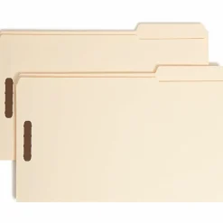 SmeadĀ® Fastener Folders With Reinforced Tab, 2" Capacity, 2 Fasteners, Legal Size,1/3-Cut Tab, Manila, Box Of 50