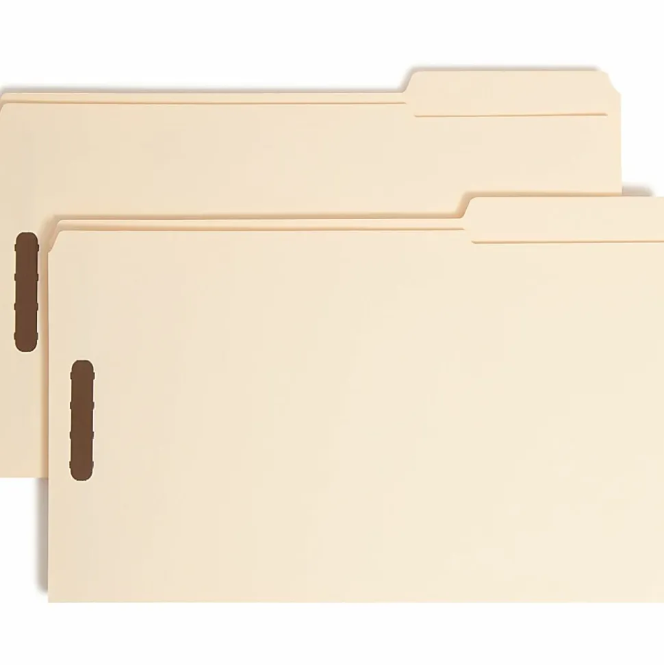 Smead® Fastener Folders With Reinforced Tab, 2" Capacity, 2 Fasteners, Legal Size,1/3-Cut Tab, Manila, Box Of 50