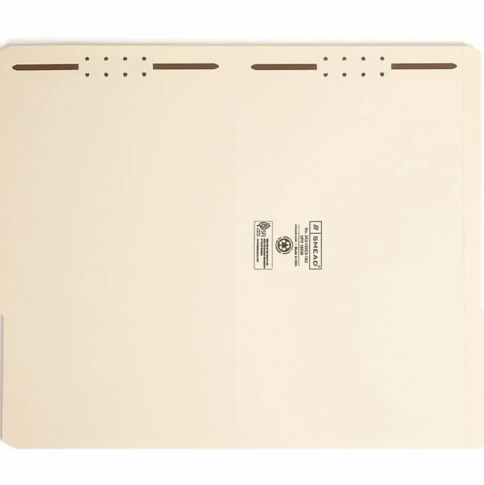 Smead® Fastener Folders With Reinforced Tab, 2" Capacity, 2 Fasteners, Legal Size,1/3-Cut Tab, Manila, Box Of 50