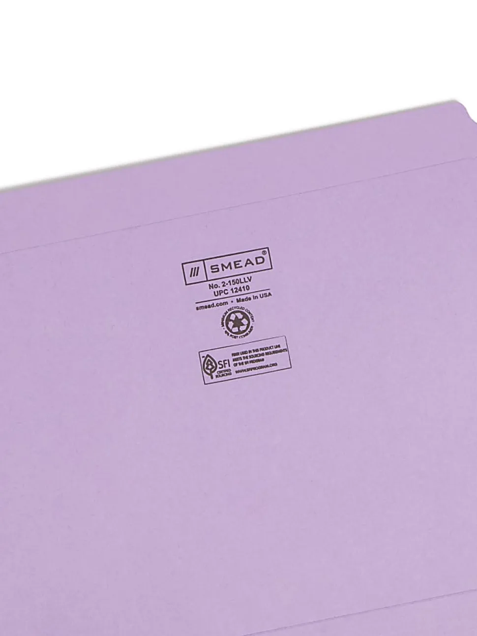 Smead® File Folders, Letter Size, Straight Cut, Lavender, Box Of 100