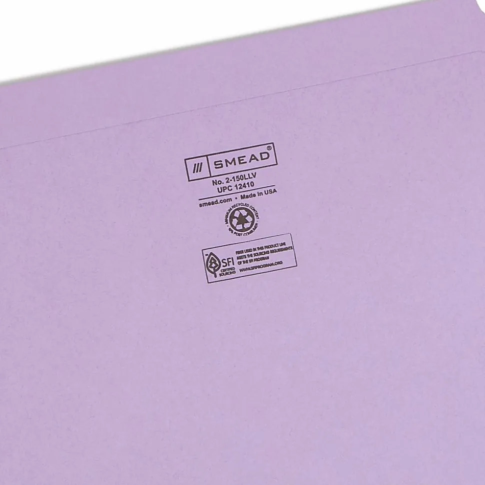 Smead® File Folders, Letter Size, Straight Cut, Lavender, Box Of 100