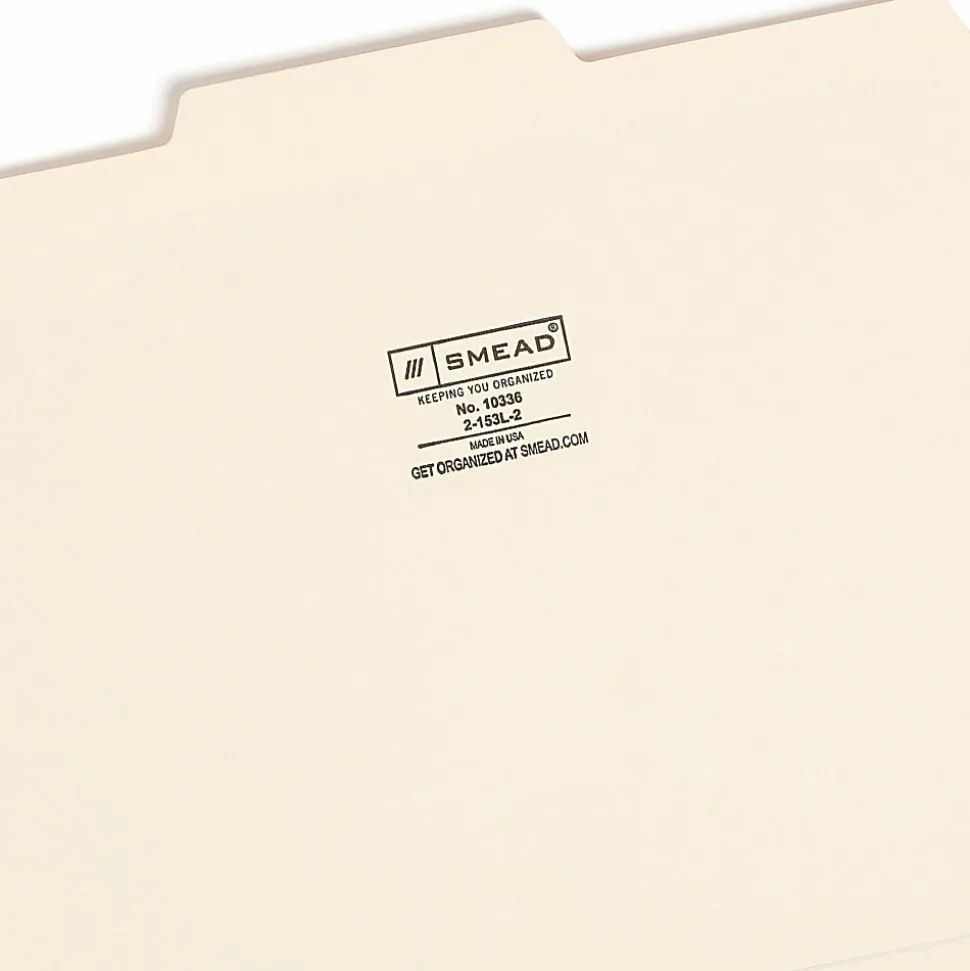 Smead® File Folders, Letter Size, 1/3 Cut, Center Tab Cut, Manila, Box Of 100