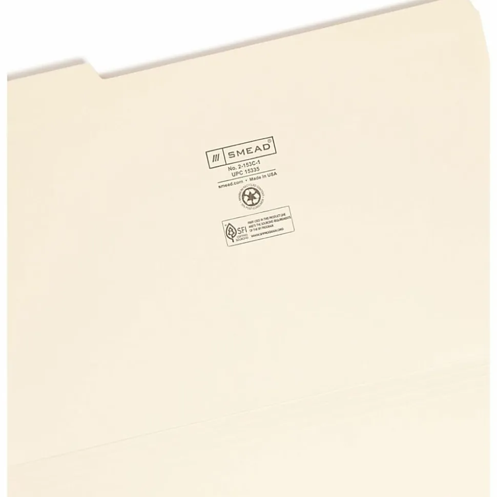 Smead® File Folders, Reinforced Tab, 1/3 Cut, Left Position, Legal Size, Manila, Box Of 100