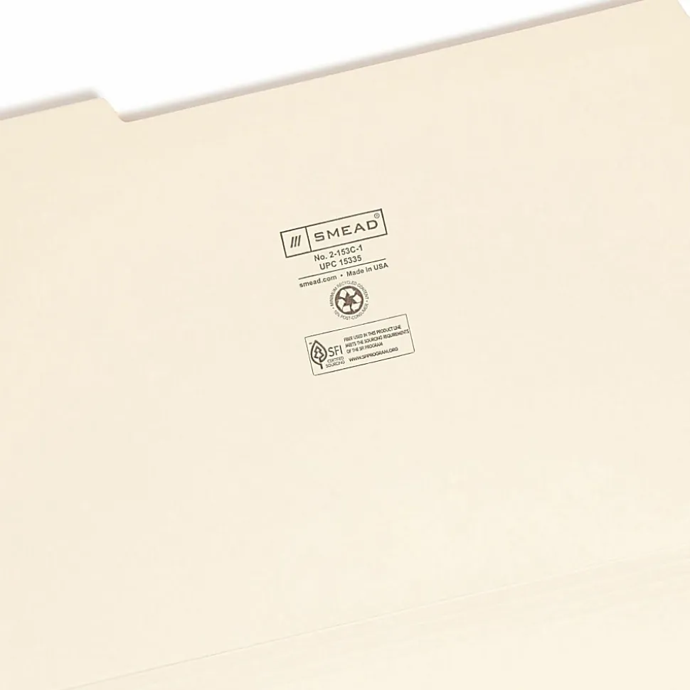 Smead® File Folders, Reinforced Tab, 1/3 Cut, Left Position, Legal Size, Manila, Box Of 100