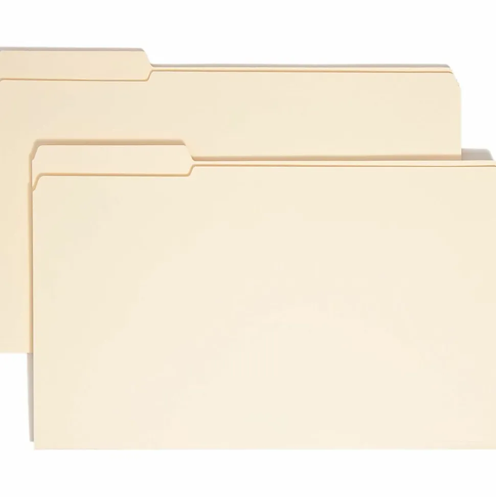 Smead® File Folders, Reinforced Tab, 1/3 Cut, Left Position, Legal Size, Manila, Box Of 100