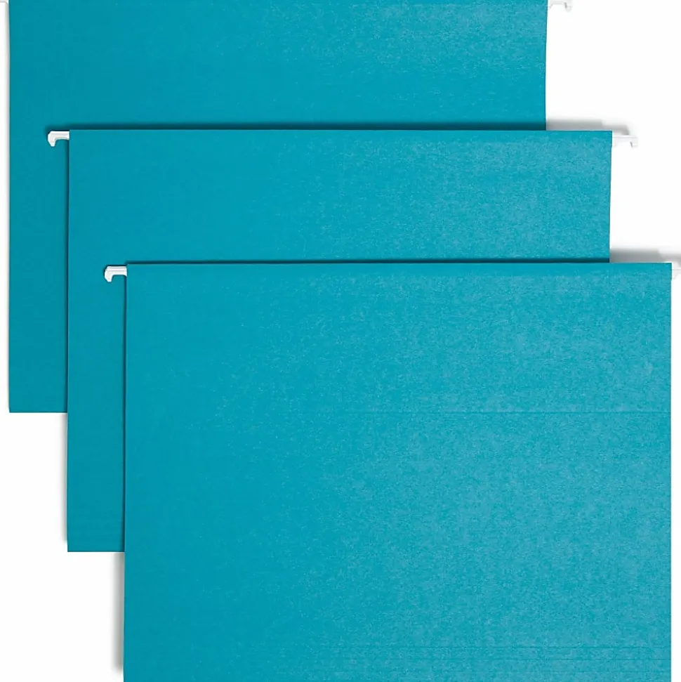 Smead® Hanging File Folders, 1/5-Cut Adjustable Tab, Letter Size, Teal, Box Of 25