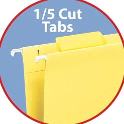 SmeadĀ® Hanging File Folders, 1/5-Cut Adjustable Tab, Letter Size, Yellow, Box Of 25