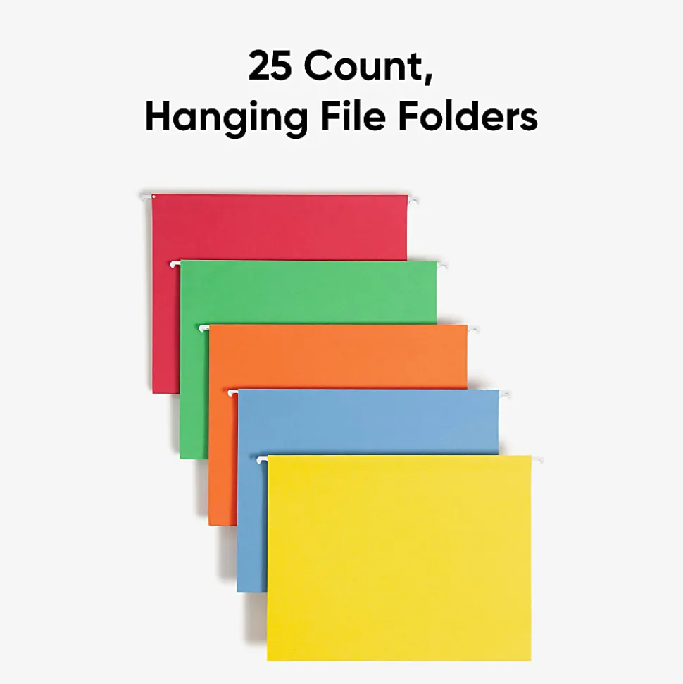 Smead® Hanging File Folders, 1/5-Cut Tab, Letter Size, Assorted Primary Colors, Box Of 25 (64059)