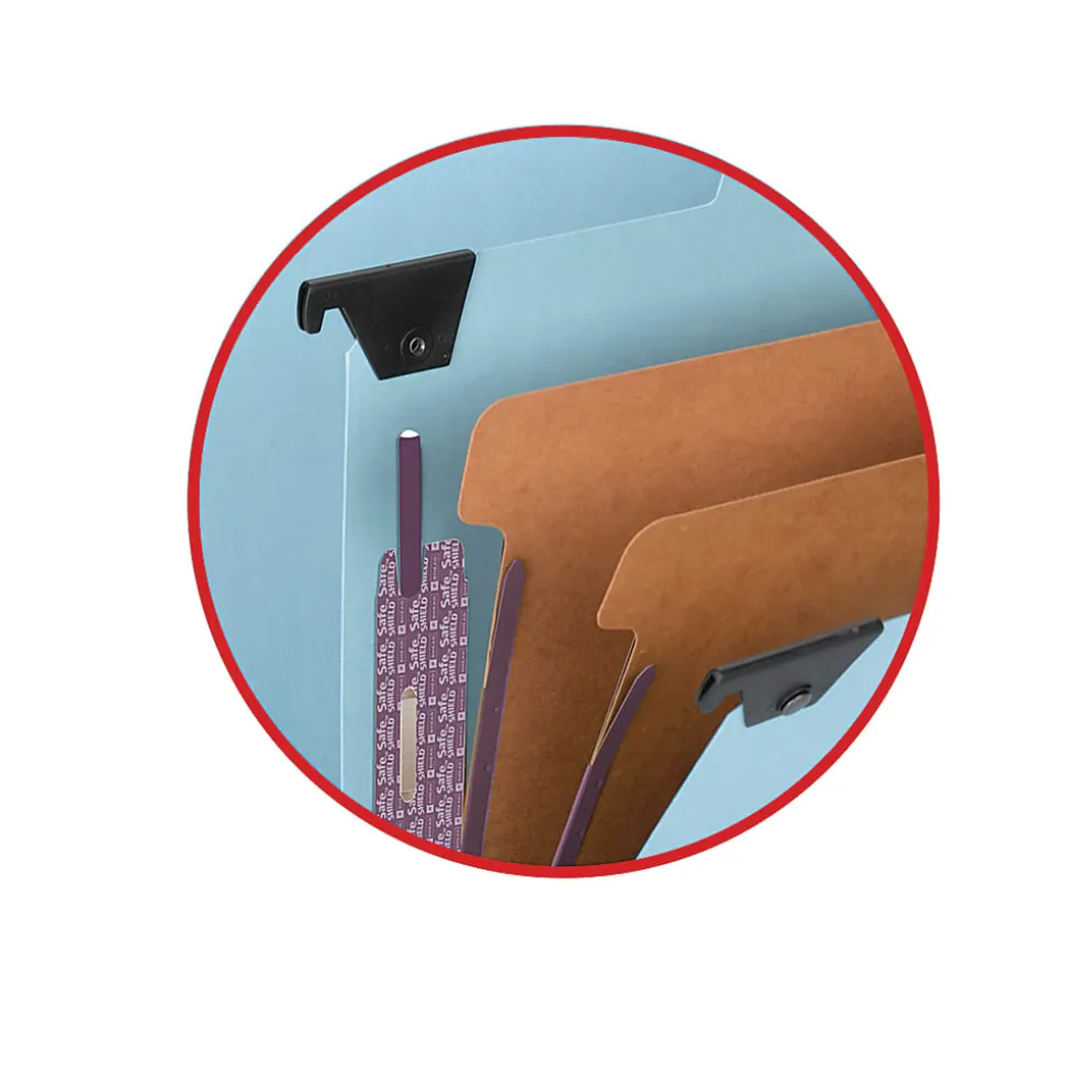 Smead® Hanging Pressboard Classification Folder With SafeSHIELD® Coated Paper Fastener, 2 Dividers, Letter Size, Blue