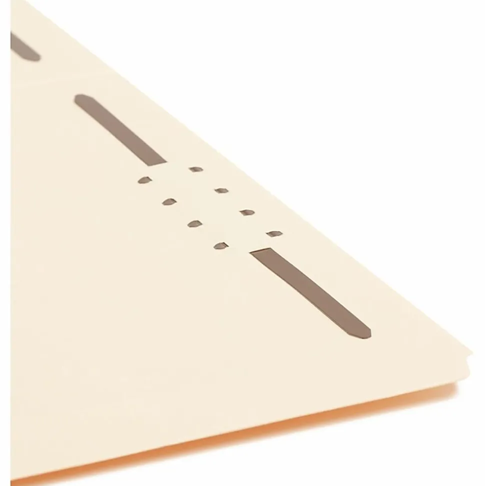 Smead® Manila Reinforced Tab Fastener Folders With Two Fasteners, 1" Expansion, 8 1/2" x 11", Letter, Manila, Box of 50