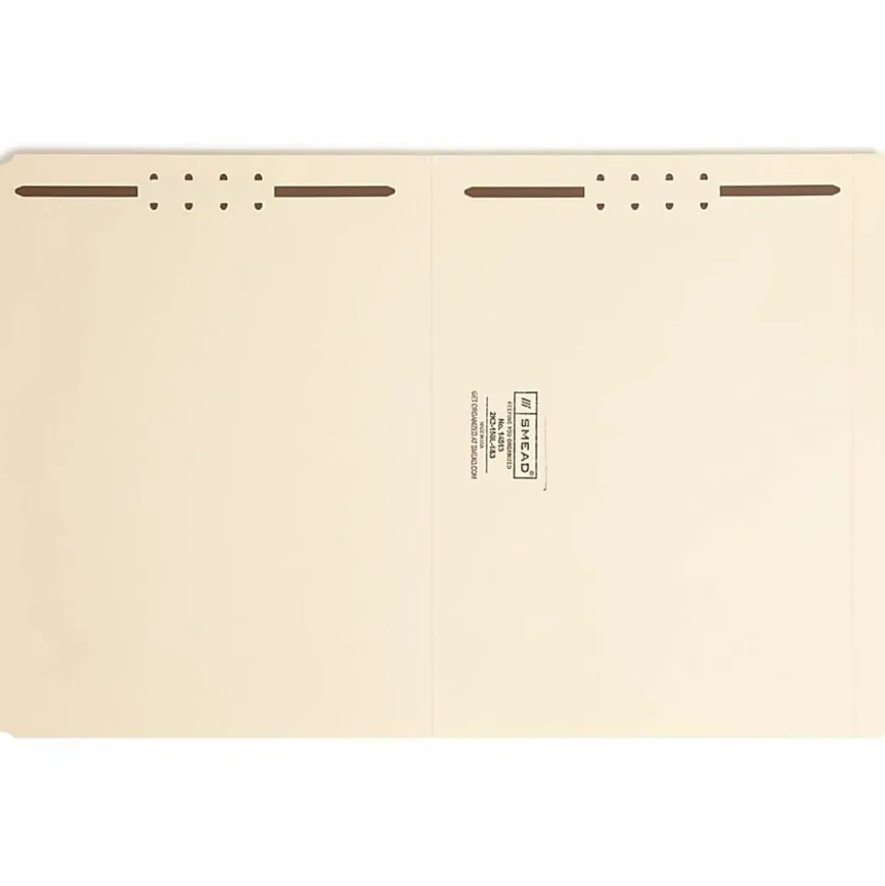 Smead® Manila Reinforced Tab Fastener Folders With Two Fasteners, 1" Expansion, 8 1/2" x 11", Letter, Manila, Box of 50