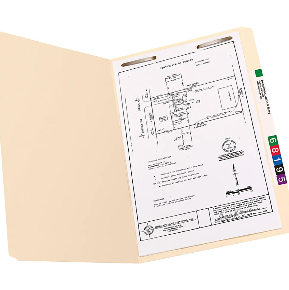 Smead® Manila Reinforced Tab Fastener Folders, Legal Size, Straight Cut, Pack Of 50