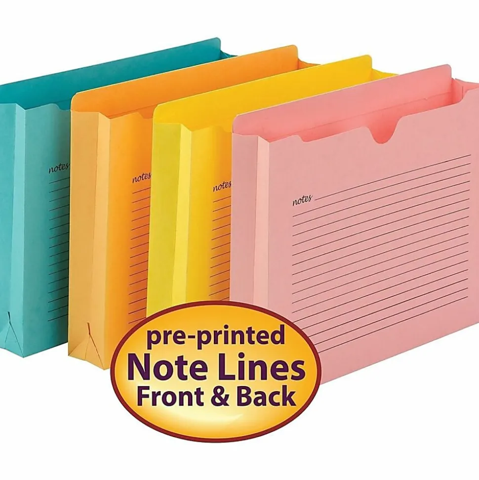 Smead® Notes File Jackets, 2" Expansion, Letter Size, 8 1/2" x 11", Assorted Colors, Pack Of 12 File Jackets