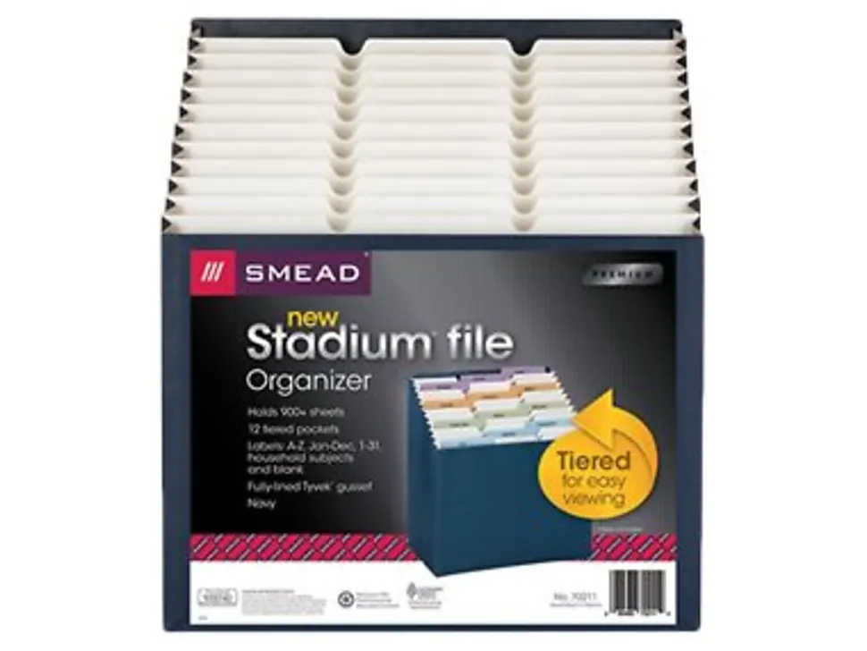 Smead® 12-Pocket Stadium® File, Letter Size, 10% Recycled, Navy