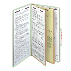 SmeadĀ® Pressboard Classification Folder With SafeSHIELD Fastener, 2 Dividers, Legal Size, 100% Recycled, Gray/Green
