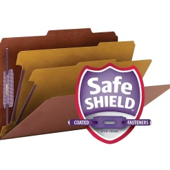 SmeadĀ® Pressboard Classification Folder, 2 Dividers, Legal Size, 100% Recycled, Red/Brown