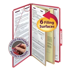 SmeadĀ® Pressboard Classification Folder, 2 Dividers, Legal Size, 50% Recycled, Bright Red