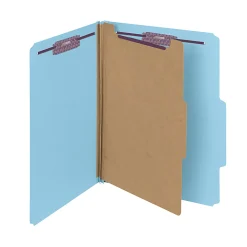 SmeadĀ® Pressboard Classification Folder with SafeSHIELD Fastener, 1 Divider, Letter Size, 100% Recycled, Blue