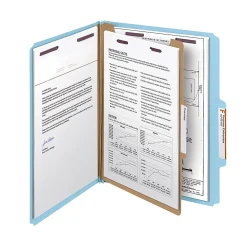 Smead® Pressboard Classification Folder with SafeSHIELD Fastener, 1 Divider, Letter Size, 100% Recycled, Blue