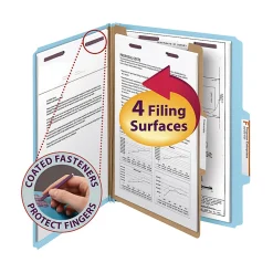 Smead® Pressboard Classification Folder with SafeSHIELD Fastener, 1 Divider, Letter Size, 100% Recycled, Blue