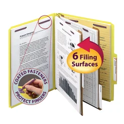 Smead® Pressboard Classification Folders, 2 Dividers, Letter Size, Yellow, Box Of 10