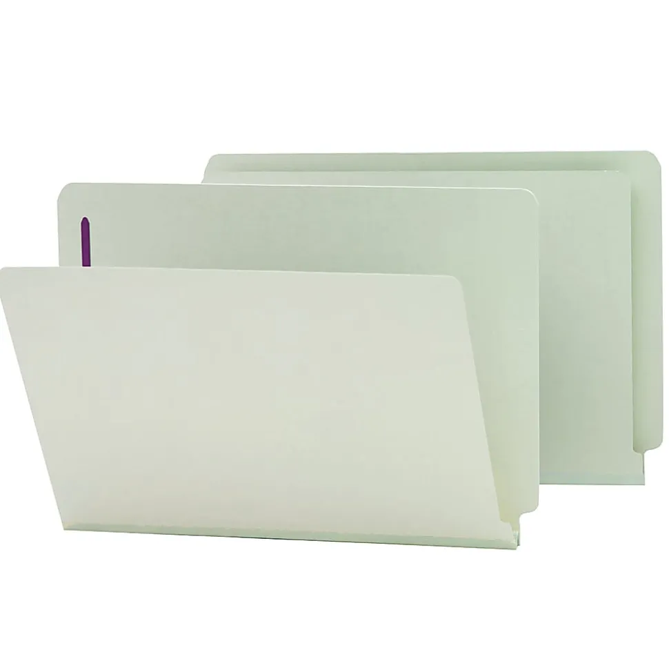 Smead® Pressboard End-Tab Folders With Fasteners, Straight Cut, 1" Expansion, Legal Size, Gray/Green, Pack Of 25