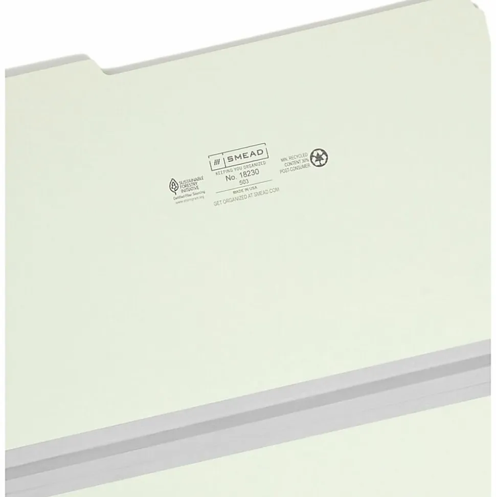 Smead® Pressboard Top-Tab Folders, 1/3 Cut, 14 3/4" x 9 1/2", Gray/Green, Pack Of 25