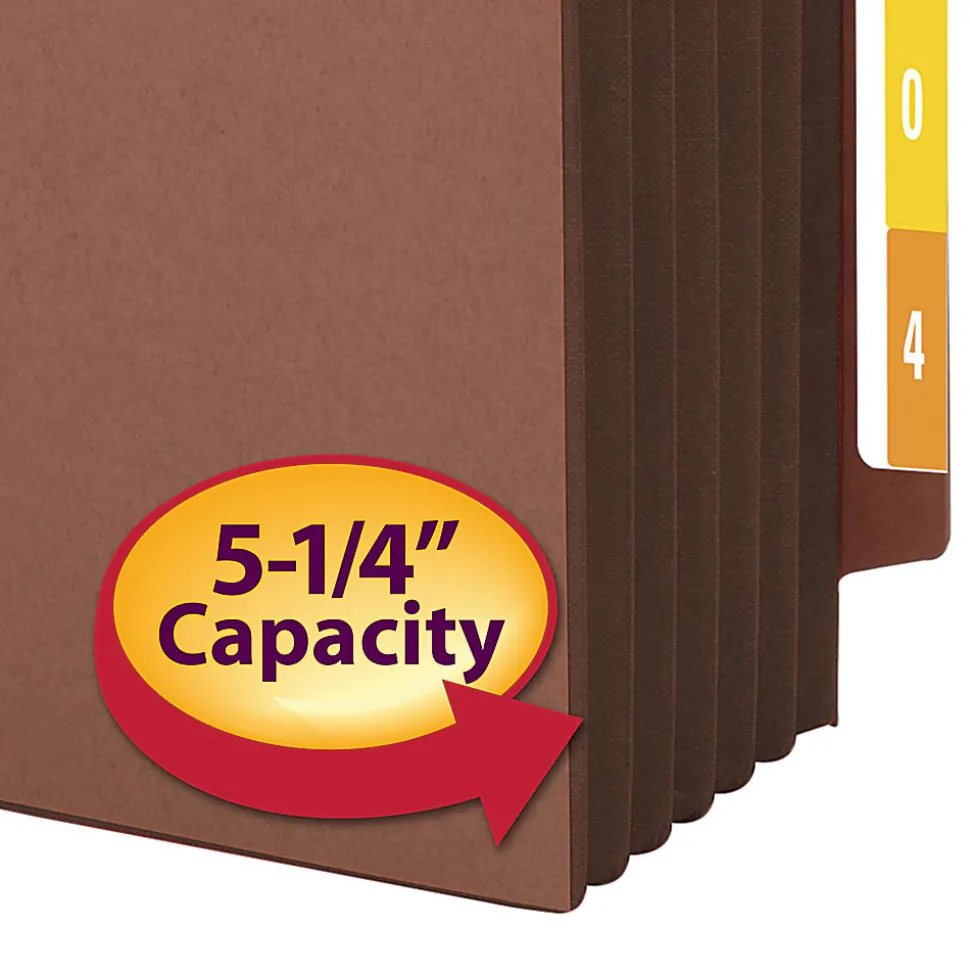 Smead® Redrope Extra-Wide End-Tab File Pockets, Legal Size, 5 1/4" Expansion, 30% Recycled, Dark Brown, Box Of 10