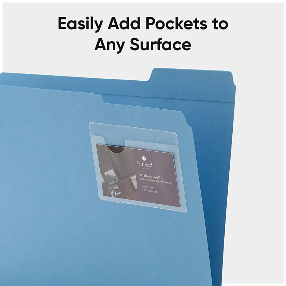 Smead® Self-Adhesive Poly Pockets, 3" x 4-1/16", Clear, Business Card Size, Box Of 100