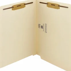Smead® Shelf-Master® End-Tab Fastener Folders, Straight Cut, Letter Size, 100% Recycled, Manila, Pack Of 50