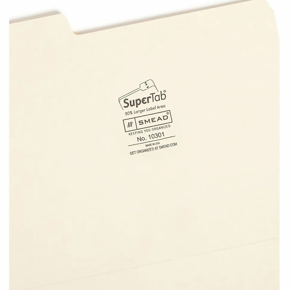 Smead® SuperTab® File Folders, Letter Size, 1/3 Cut, Manila, Box Of 100