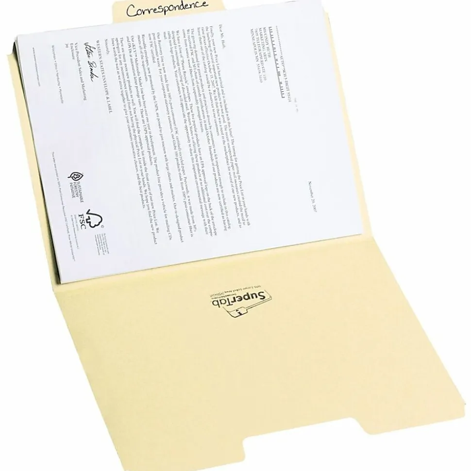 Smead® SuperTab® File Folders, Letter Size, 1/3 Cut, Manila, Box Of 100
