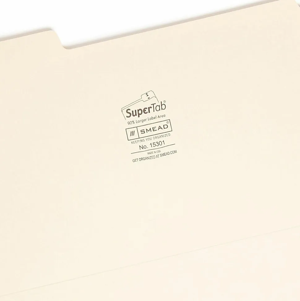 Smead® SuperTab® File Folders, Legal Size, 1/3 Cut, Manila, Box Of 100