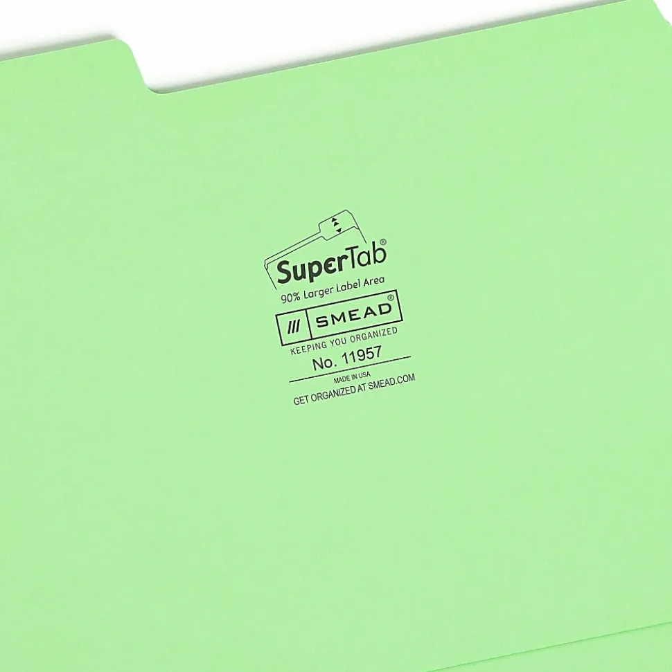Smead SuperTab 1/3 Tab Cut Letter Recycled Top Tab File Folder, 8 1/2"x11", 3/4" Expansion, Top Tab Location, Pack of 24 - 11957