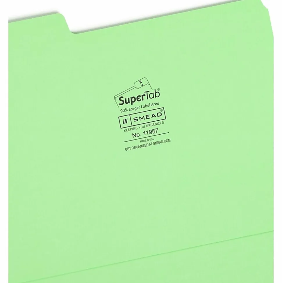 Smead SuperTab 1/3 Tab Cut Letter Recycled Top Tab File Folder, 8 1/2"x11", 3/4" Expansion, Top Tab Location, Pack of 24 - 11957