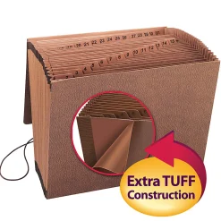 SmeadĀ® TUFFĀ® Expanding File With Flap & Elastic Cord, 31 Pockets, 1-31, 12" x 10" Letter Size, 30% Recycled, Brown