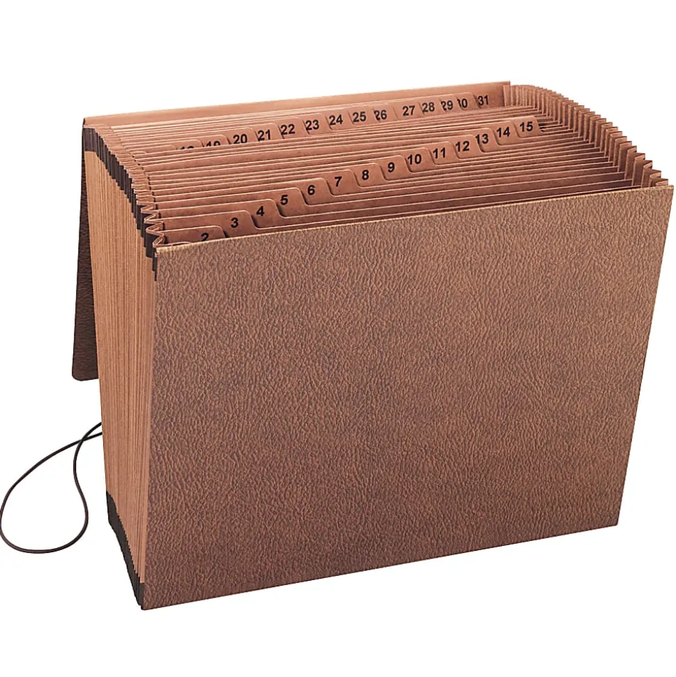 Smead® TUFF® Expanding File With Flap & Elastic Cord, 31 Pockets, 1-31, 12" x 10" Letter Size, 30% Recycled, Brown